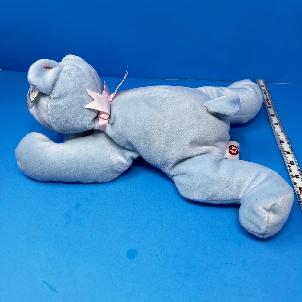 Vtg Ty Classic Huggy Teddy Bear 13 Inch Baby Blue 1994 Retired Plush Pink Bow - Picture 7 of 16